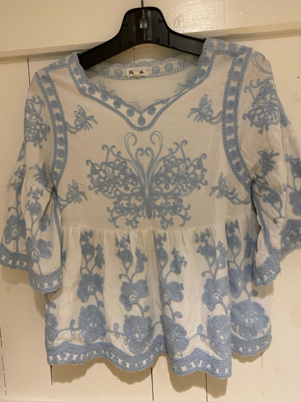Kindred Embroidered Peasant Blouse light Blue White S